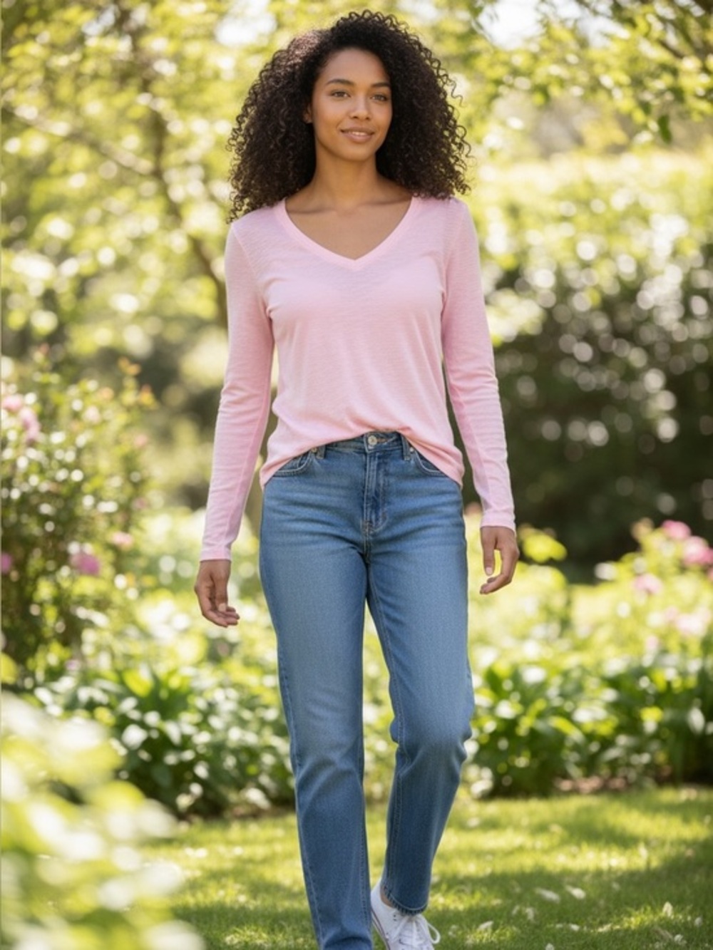 🌸 J.Crew Vintage Cotton Pink V-Neck Long Sleeve Tee XS